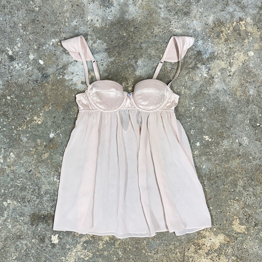 Baby Pink Satin Sheer Lingerie Bra